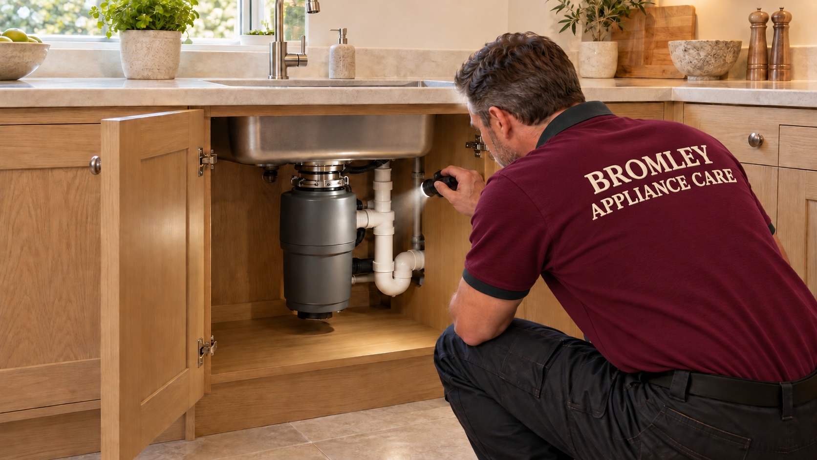 Original Bromley Appliance Care promotional scene: Food waste disposers